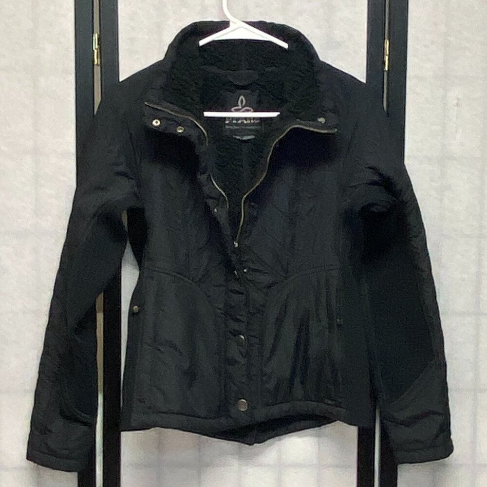 prAna Diva Puffer Jacket XS Black Fleece Lined Quilted Water Repellant Zip Snap